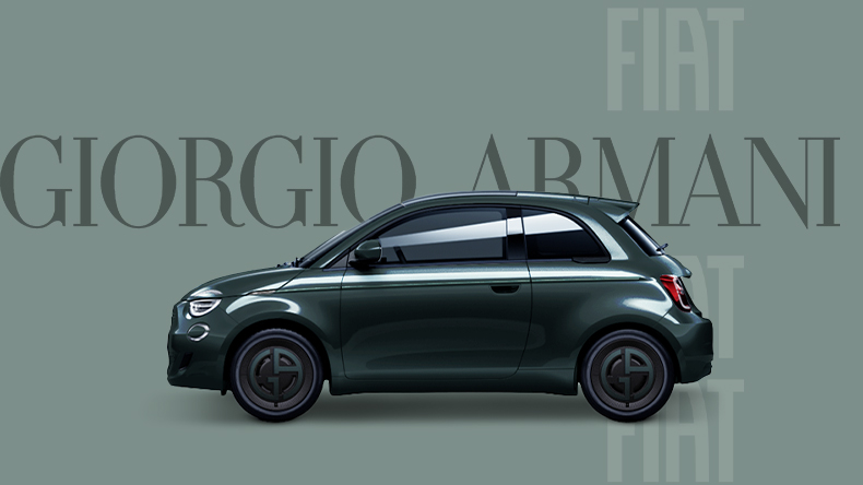 Gråblå Fiat 500e Giorgio Armani